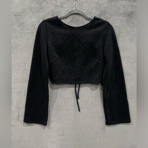 Free People Kendra Lace Black Crop Top Long Sleeve Women’s Size 8 NWT